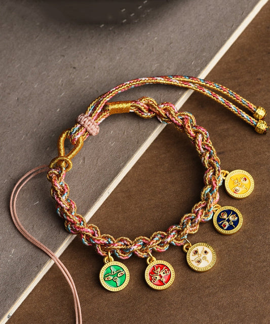 Retro Blau Handgewebtes Fünf Pfade des Reichtums Gott Quaste Charm Armband