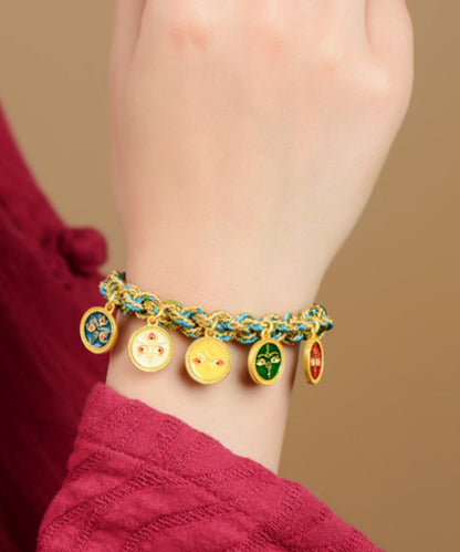 Pulsera retro azul tejida a mano con borlas del Dios de los Cinco Caminos de la Riqueza