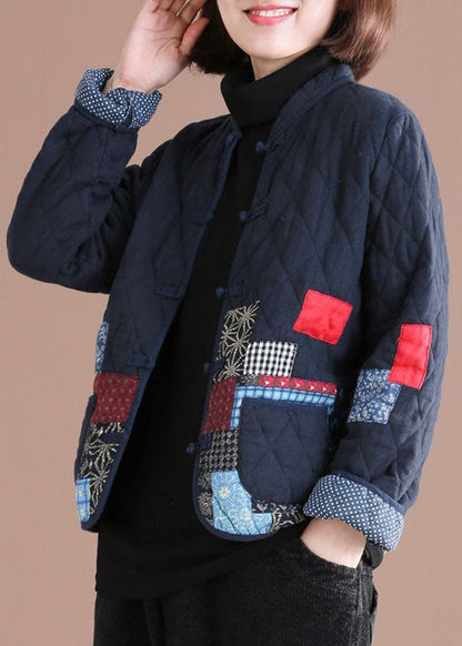 Retro Blau Oriental Patchwork Applikation Feine Baumwolle Gefüllte Jacken Winter