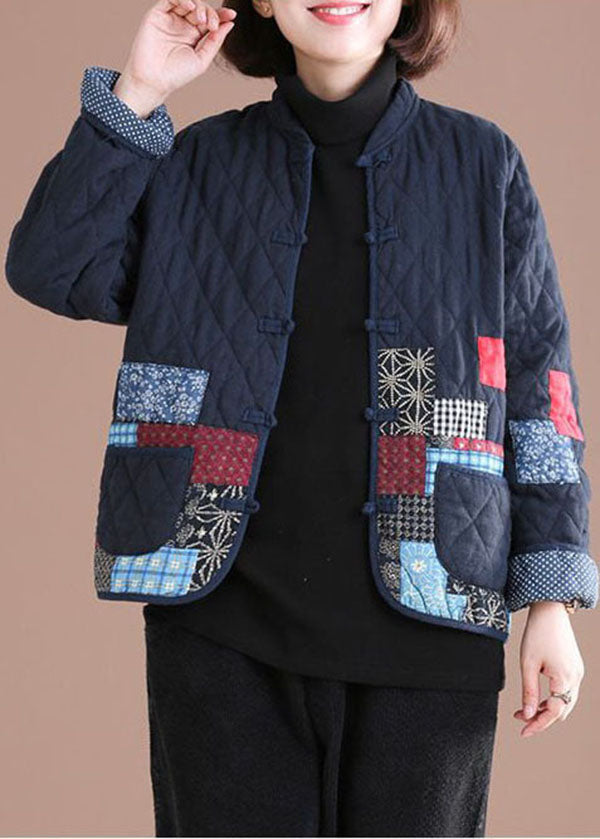 Retro Blau Oriental Patchwork Applikation Feine Baumwolle Gefüllte Jacken Winter