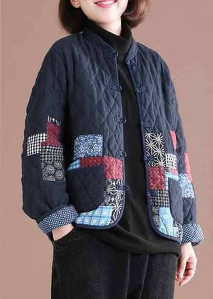 Retro Blau Oriental Patchwork Applikation Feine Baumwolle Gefüllte Jacken Winter