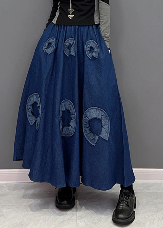 Retro Blue Print Elastische Taille Denim Röcke Frühling