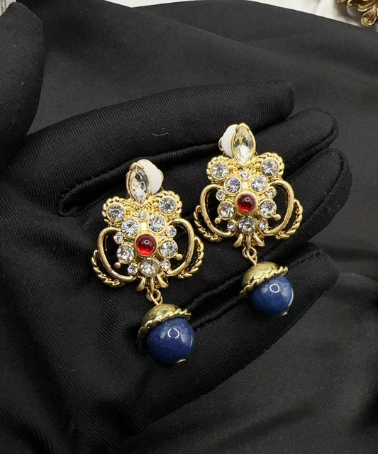 Pendientes colgantes de cristal de circonita dorada de plata de ley azul retro