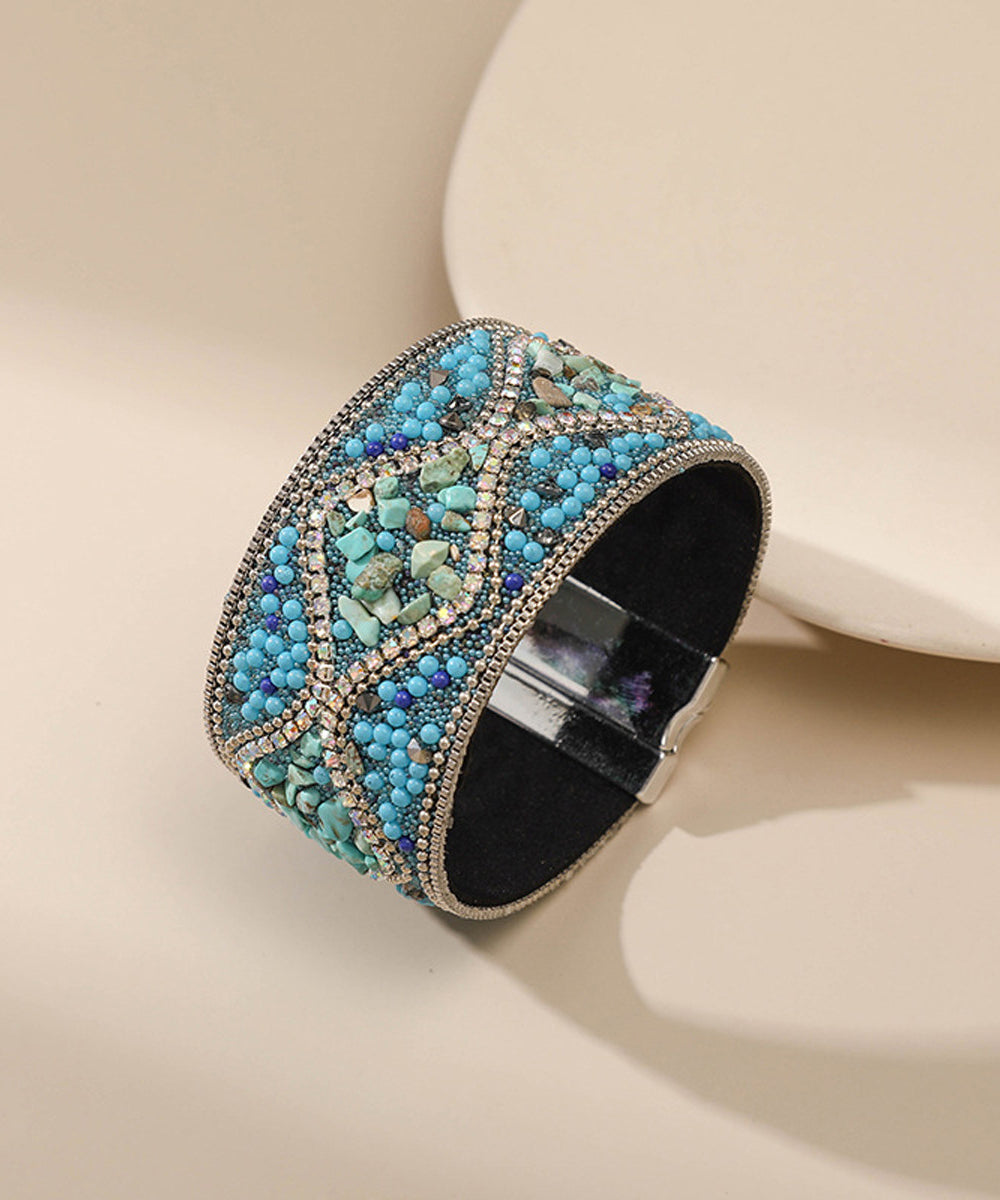 Retro Blue Sterling Silver Rice Pearl Bangle