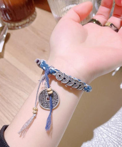 Retro-Armband aus blauem Sterlingsilber mit fünf Kaisermünzen-Anhängern