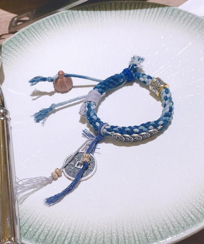 Retro-Armband aus blauem Sterlingsilber mit fünf Kaisermünzen-Anhängern