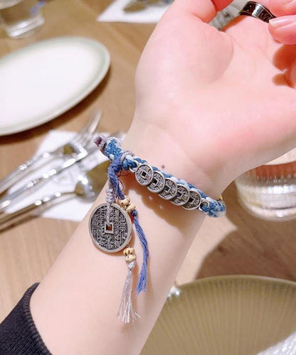 Retro-Armband aus blauem Sterlingsilber mit fünf Kaisermünzen-Anhängern