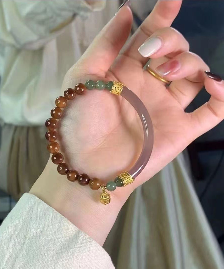 Retro Braun Perlen Patchwork Jade Charm Armband