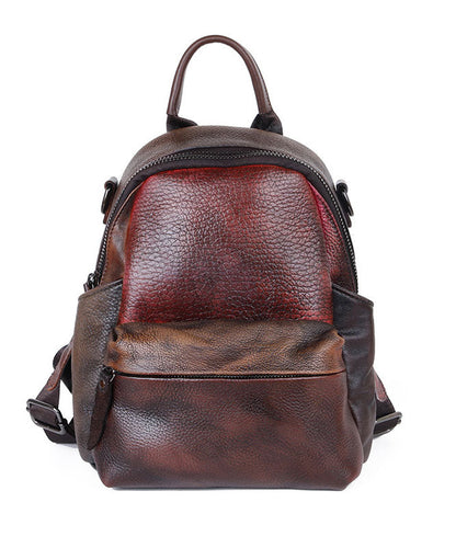 Retro Braune Farbkontrast-Paitings Kalbsleder Rucksack Tasche