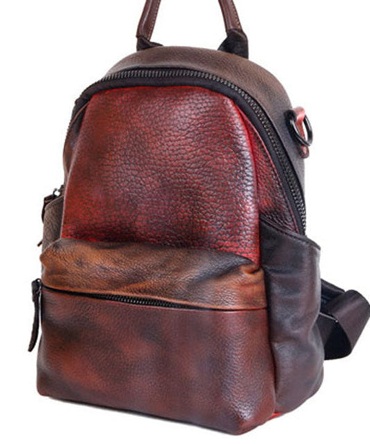 Retro Braune Farbkontrast-Paitings Kalbsleder Rucksack Tasche