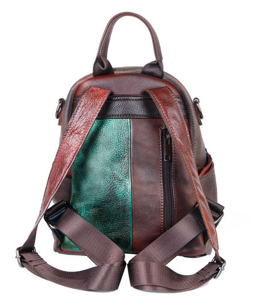 Retro Braune Farbkontrast-Paitings Kalbsleder Rucksack Tasche