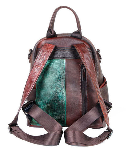 Retro Braune Farbkontrast-Paitings Kalbsleder Rucksack Tasche