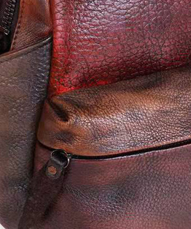 Retro Braune Farbkontrast-Paitings Kalbsleder Rucksack Tasche