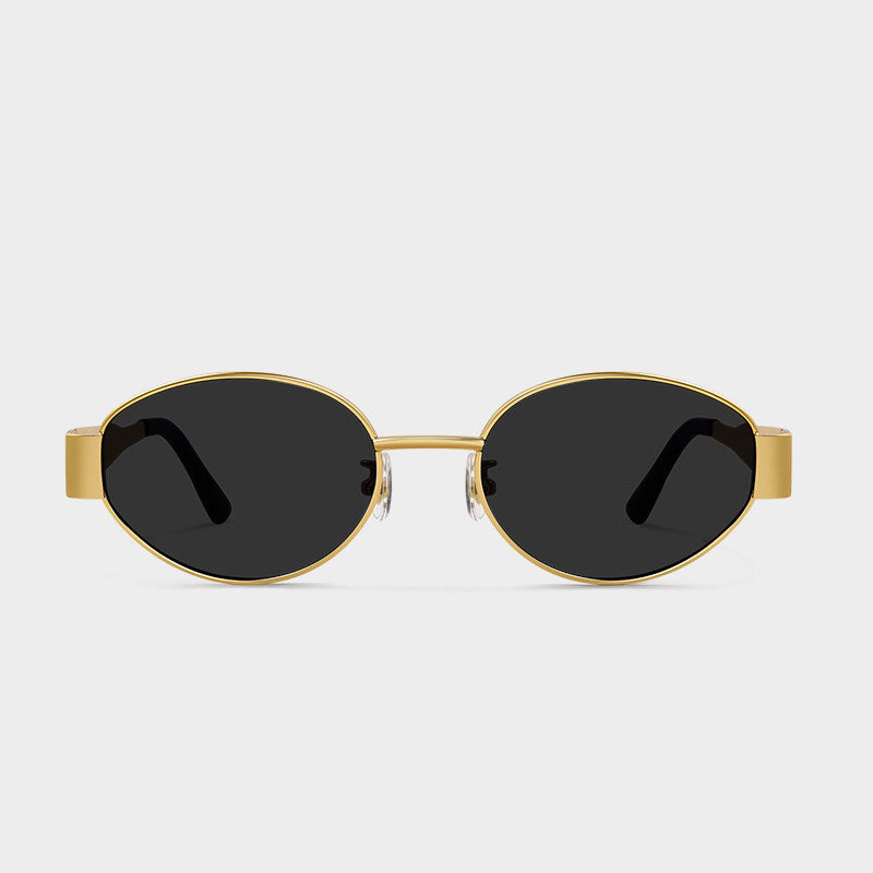 Retro Brown Metal Oval Concave Shaped Sunglasses