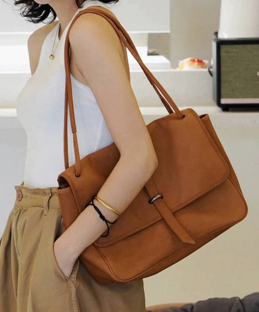 Retro Brown Solid Durable Leather Zipper Shoulder Bag