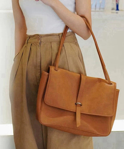 Retro Brown Solid Durable Leather Zipper Shoulder Bag