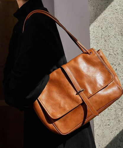 Retro Brown Solid Durable Leather Zipper Shoulder Bag