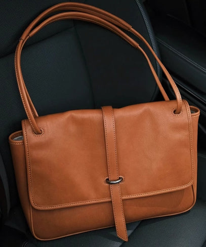 Retro Brown Solid Durable Leather Zipper Shoulder Bag