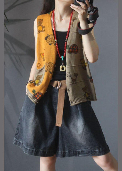Retro Cartoon Printed Knitted Vest Girl - SooLinen