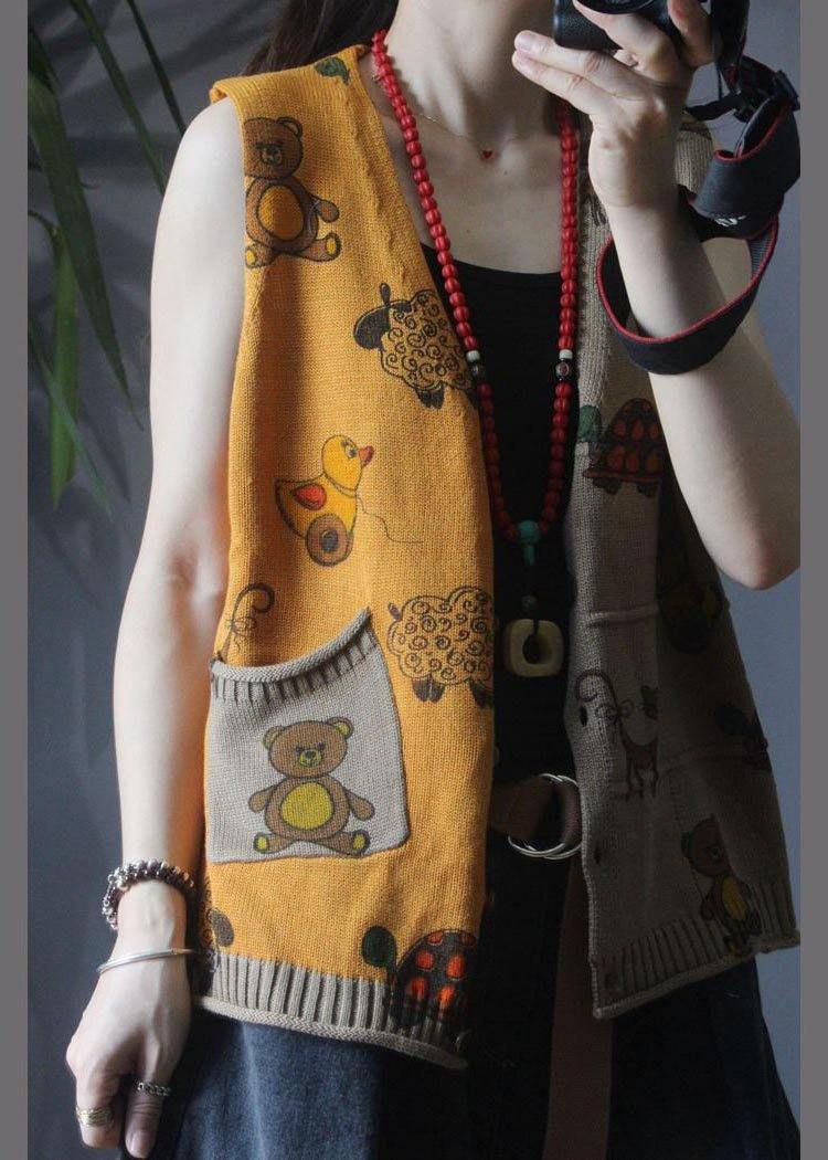 Retro Cartoon Printed Knitted Vest Girl - SooLinen