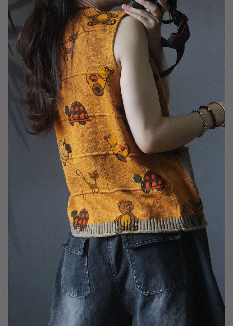 Retro Cartoon Printed Knitted Vest Girl - SooLinen