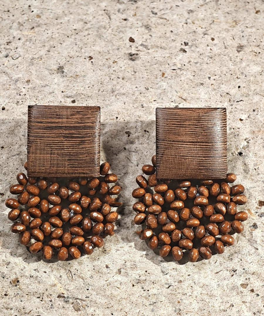 Retro Chocolate Wood Weaving Stud Earrings