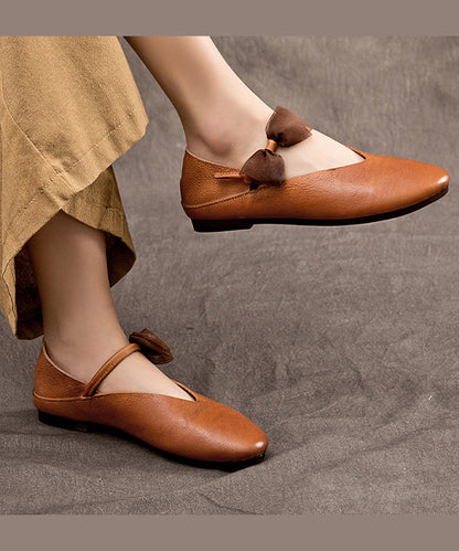 Retro Coffee Cowhide Leather Comfy Flat Feet Shoes