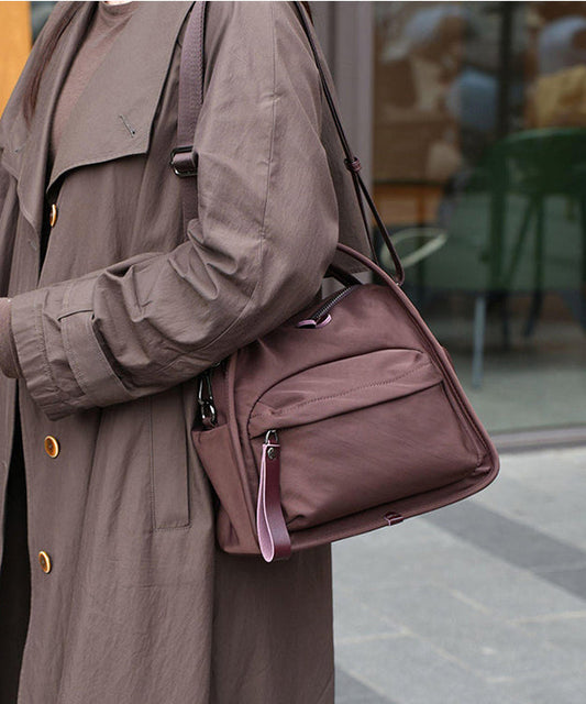 Retro Coffee Solid Durable Nylon Versatile Women Handbags