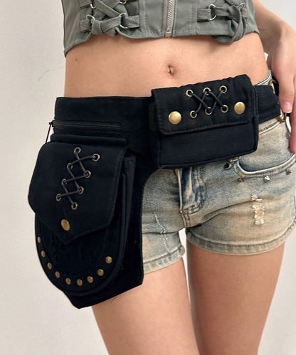 Retro Coffee Versatile Waist Side Pack Bag Rivet Wide Waist Seal