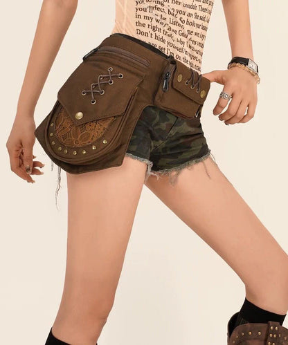 Retro Coffee Versatile Waist Side Pack Bag Rivet Wide Waist Seal