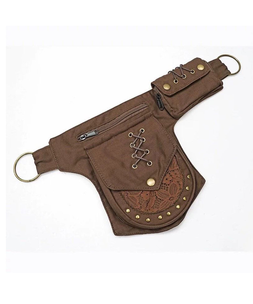 Retro Coffee Versatile Waist Side Pack Bag Rivet Wide Waist Seal