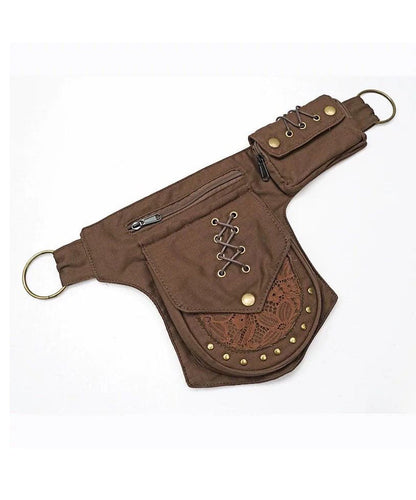 Retro Coffee Versatile Waist Side Pack Bag Rivet Wide Waist Seal