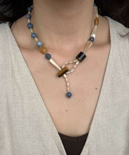 Halskette mit Anhänger aus Retro-Farbblock-Legierung und Muschelperlen