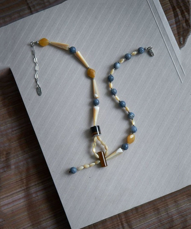 Halskette mit Anhänger aus Retro-Farbblock-Legierung und Muschelperlen