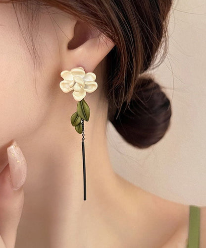 Pendientes colgantes de gardenia de aleación de plata de ley con bloques de color retro
