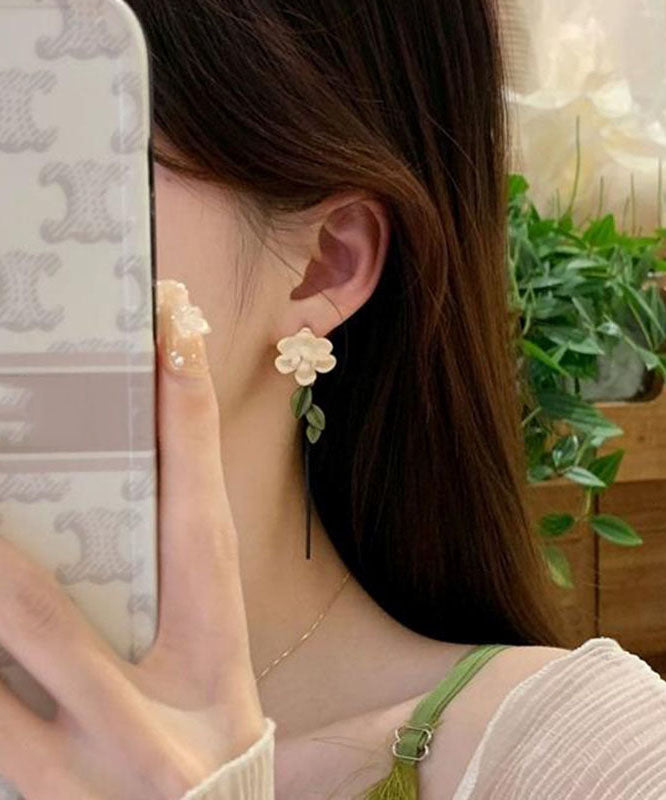 Pendientes colgantes de gardenia de aleación de plata de ley con bloques de color retro