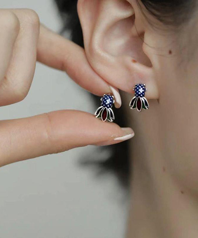 Pendientes de aro con diseño retro de carpa koi esmaltada en plata de ley con bloques de color