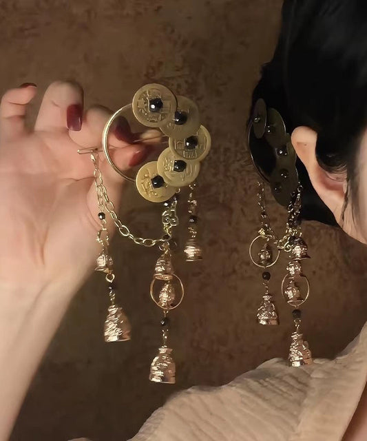 Retro Copper Five Emperor Coins Bell Tassel Single Hairpin