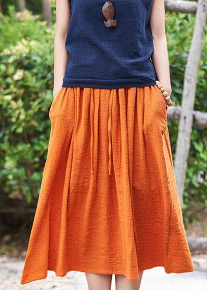Retro Cotton And Hemp Baggy Thin tight Waist Skirt - SooLinen