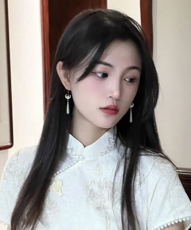 Retro Cyan Sterling Silber Legierung Jade Mond Tropfen Ohrringe