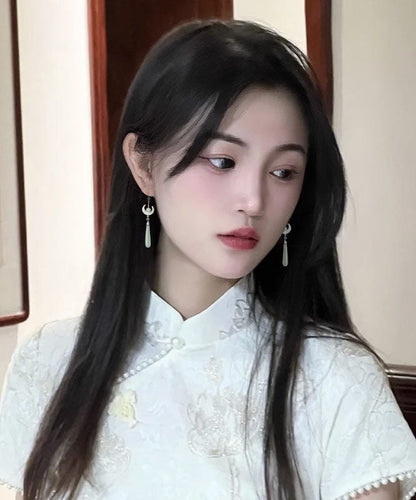 Retro Cyan Sterling Silber Legierung Jade Mond Tropfen Ohrringe