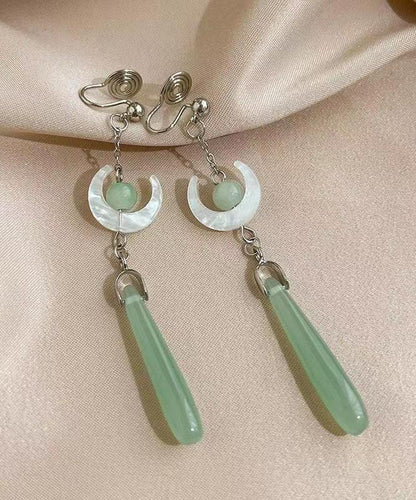 Retro Cyan Sterling Silber Legierung Jade Mond Tropfen Ohrringe