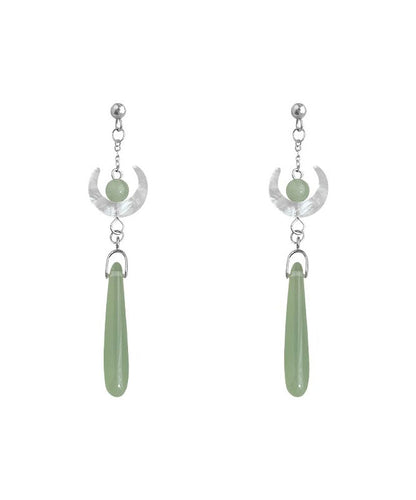 Retro Cyan Sterling Silber Legierung Jade Mond Tropfen Ohrringe