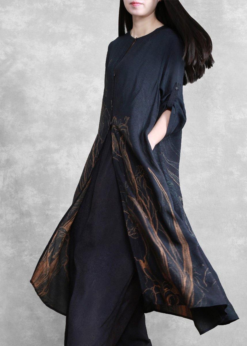 Retro Long Suit Casual Silk Two Piece Set - SooLinen