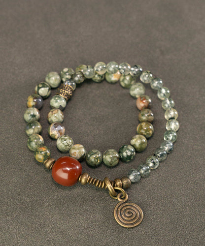 Retro Ethnic Style Redstone Crystal Double Circle Bead Bracelet