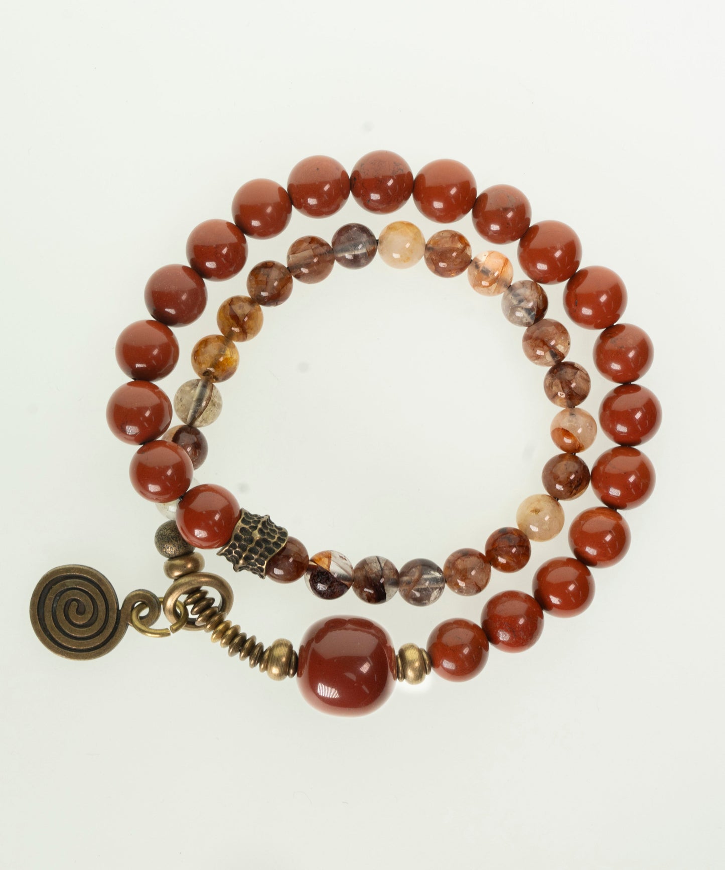 Retro Ethnic Style Redstone Crystal Double Circle Bead Bracelet