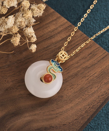 Retro Gold Antike Gold Jade Ping Schnalle Anhänger Halskette