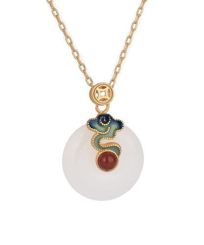 Retro Gold Antike Gold Jade Ping Schnalle Anhänger Halskette