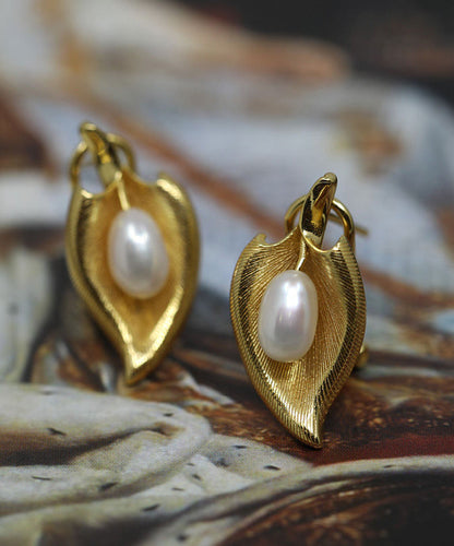 Retro Gold Copper Overgild Pearl Stud Earrings