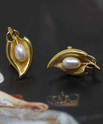 Retro Gold Copper Overgild Pearl Stud Earrings